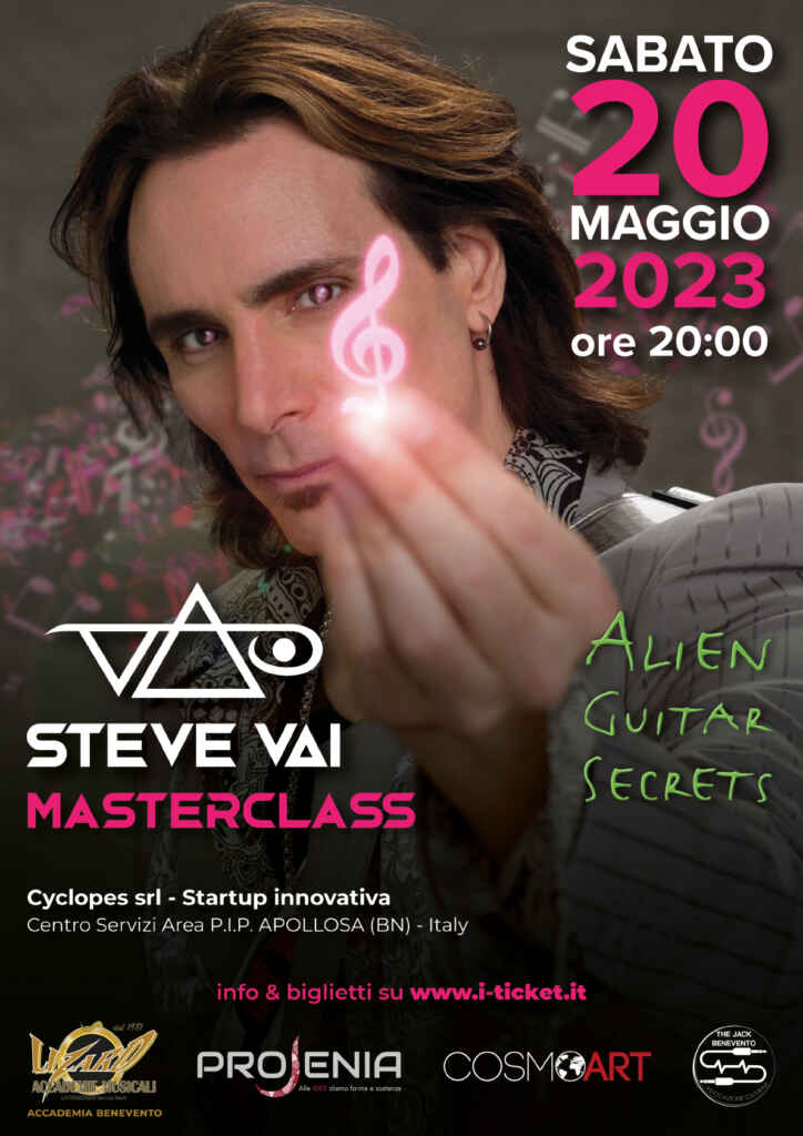 STEVE VAI in esclusiva per il sud Italia – Benevento 20 maggio: Alien Guitar Secrets: la masterclass di Steve Vai a Apollosa 